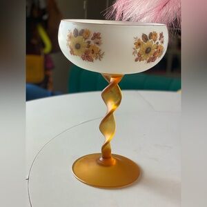 Frosted Glass Bowl Compote Sunflower Design Made in Italy Fall Decor